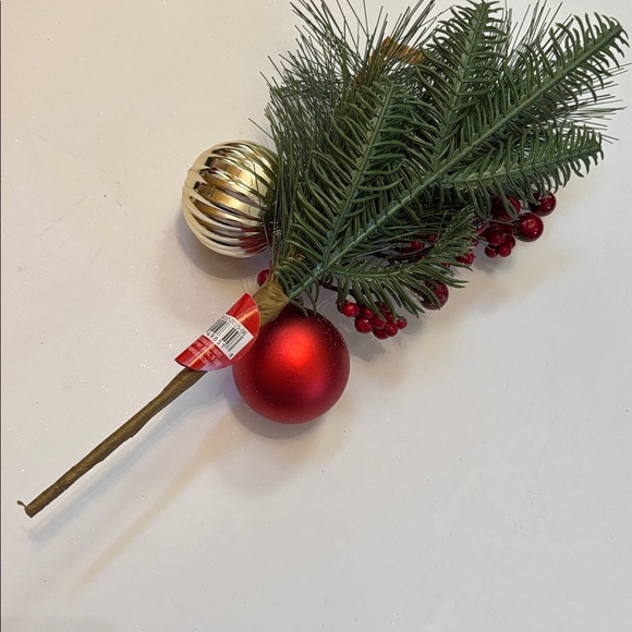 Festive Red & Gold Christmas Pick - Holiday Pine, Berries & Ornaments 7 - Picture 14 of 15